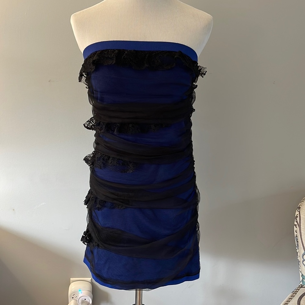 Twelve by Twelve knit , lace & toile blue & black tube dress size large